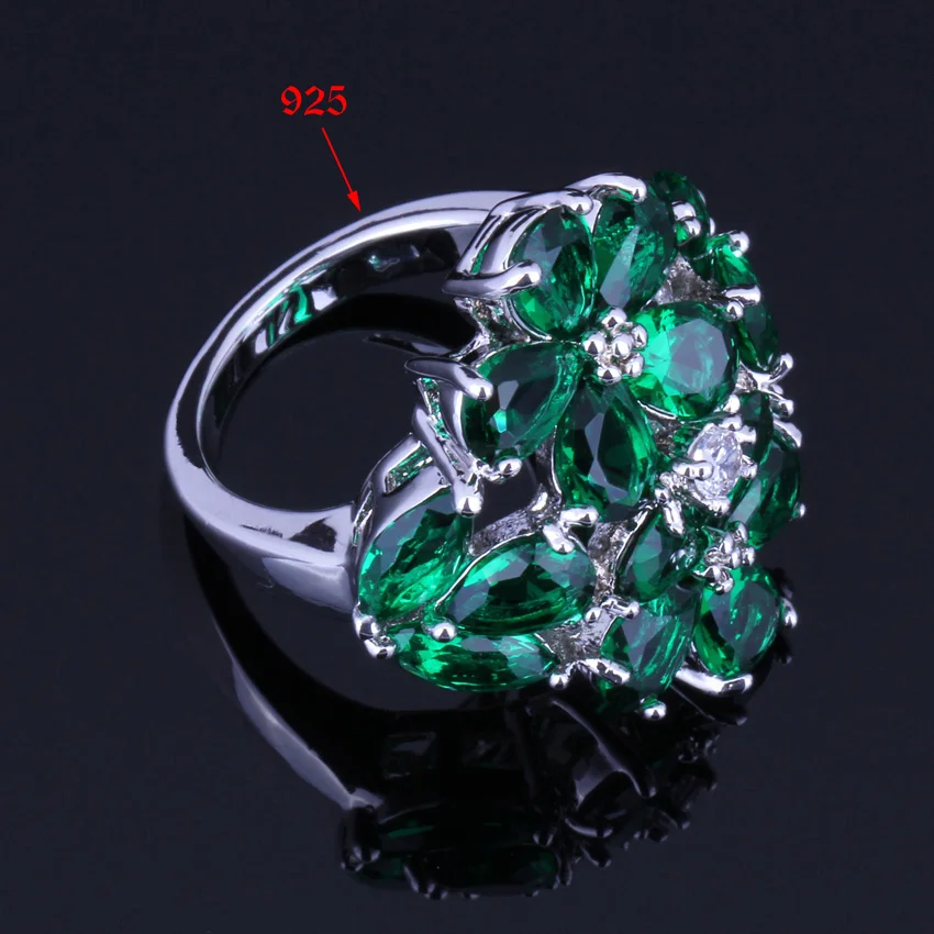 Превосходное огромное зеленое циркониевое белое посеребренное кольцо CZ V0166