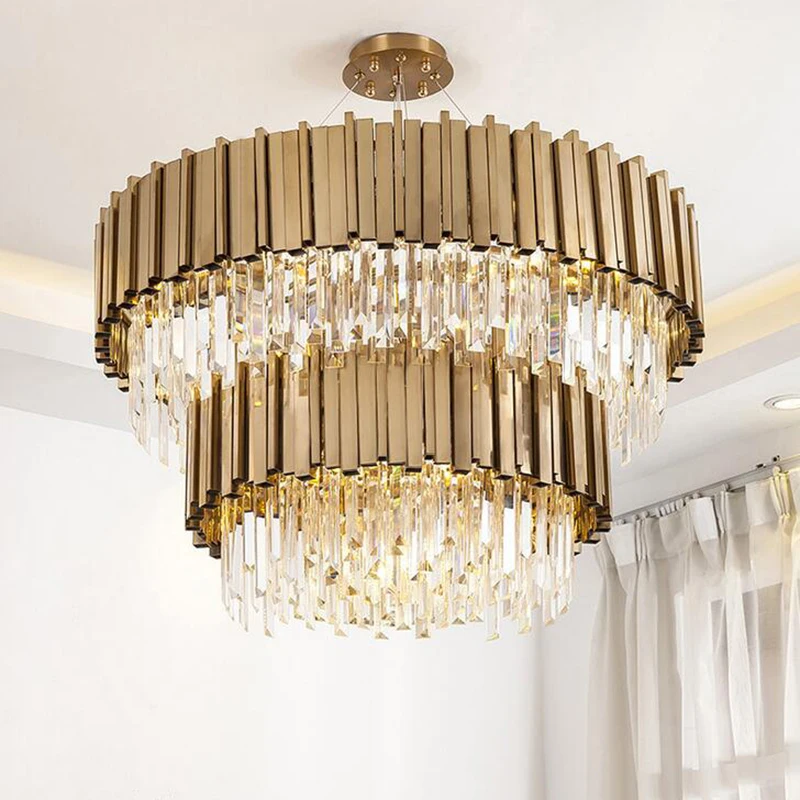 

jmmxiuz luxury design 2 layers crystals chandelier modern gold hanglamp AC110V 220V lustre living room lights hotel chandelier