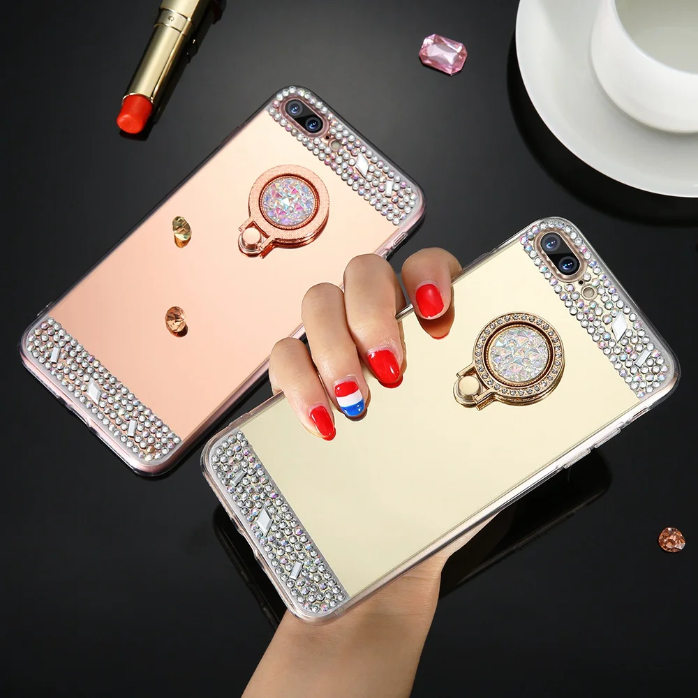 Алмазные зеркальные Чехлы для iPhone 12 Mini 11 Pro Max 6S 6 7 8 Plus X XR XS MAX SE 2020 чехол кольцо