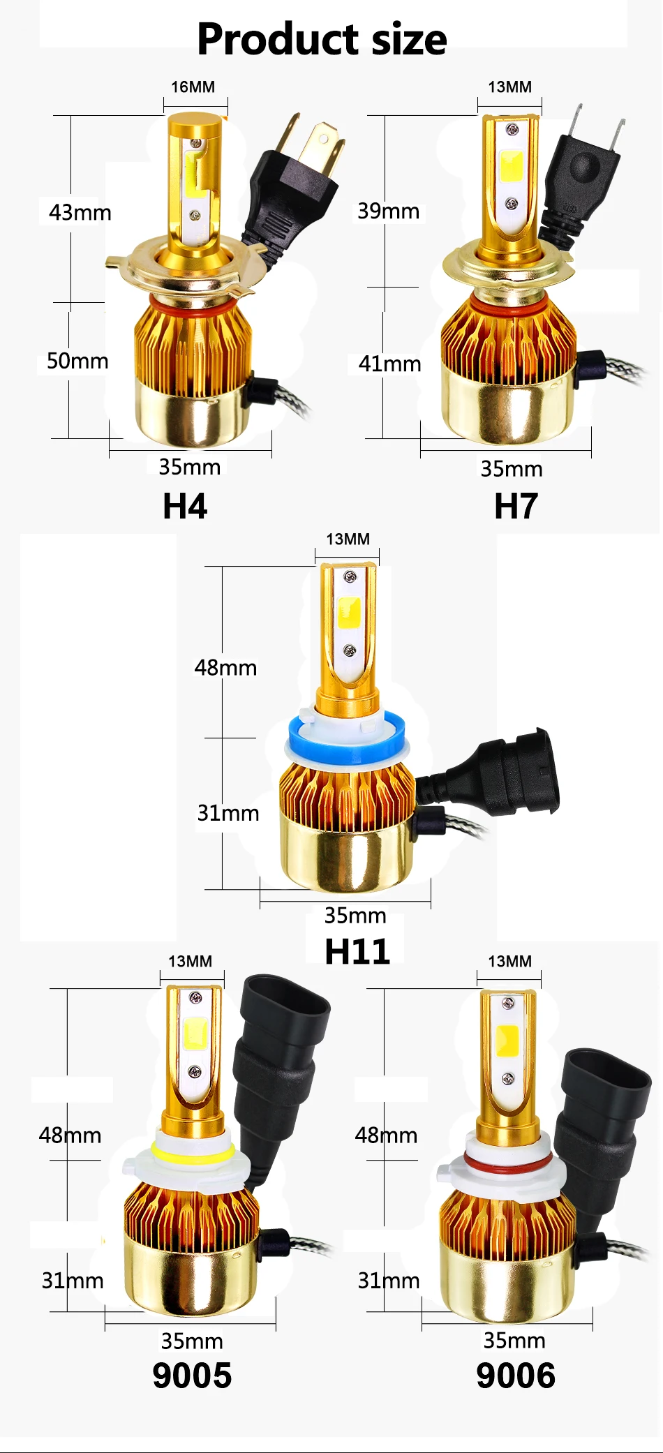 Бэдж светодиодный C6 светодиодный H7 H4 светодиодный H1 H8 H9 светодиодный H1 HB3 HB4 H3 9005 9006 72W фары для 8000LM 6500K 5000K 8000K 12V авто фары COB Туман светильник лампочка