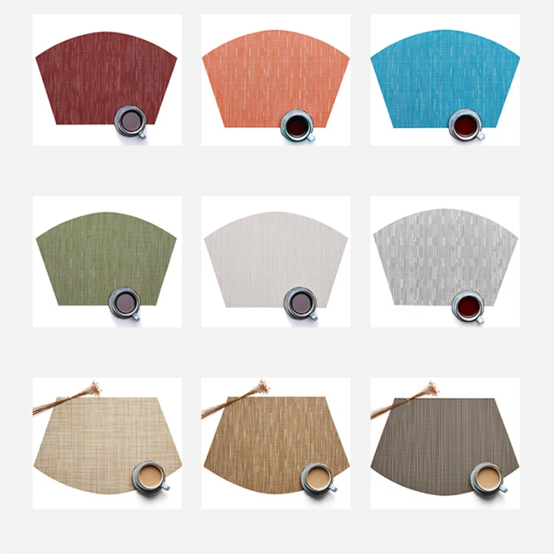 

Bamboo Placemats Fan-shaped Dining Table Mat Coaster PVC Disc Pads Bowl Coasters Individual Plate Bar Kitchen Coffee Table Mat