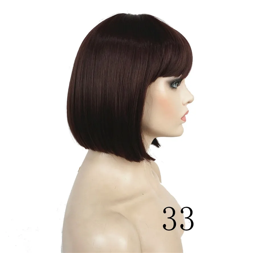 #33 StrongBeauty 27 цветов женский парик синтетический черный/Блонд короткие прямые Аккуратные взрыва Боб Стиль волос полный парики - Цвет: #33