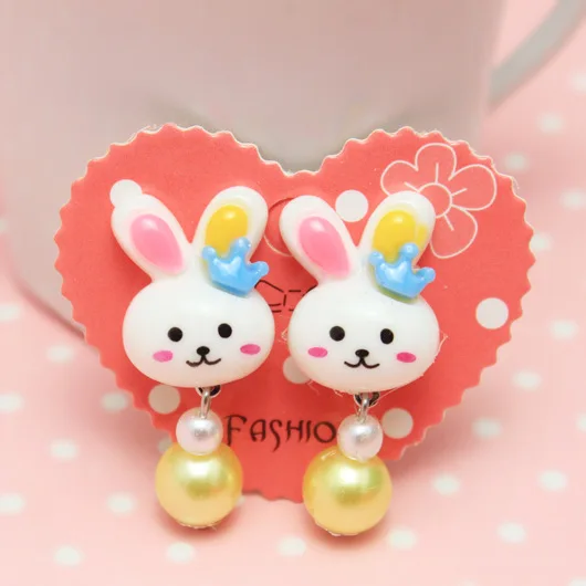yellow rabbit Оригинальные Мультяшные серьги принцессы для девочек без боли и ушей, милые детские серьги в Корейском стиле с карамельными бусинами - Окраска металла: yellow rabbit