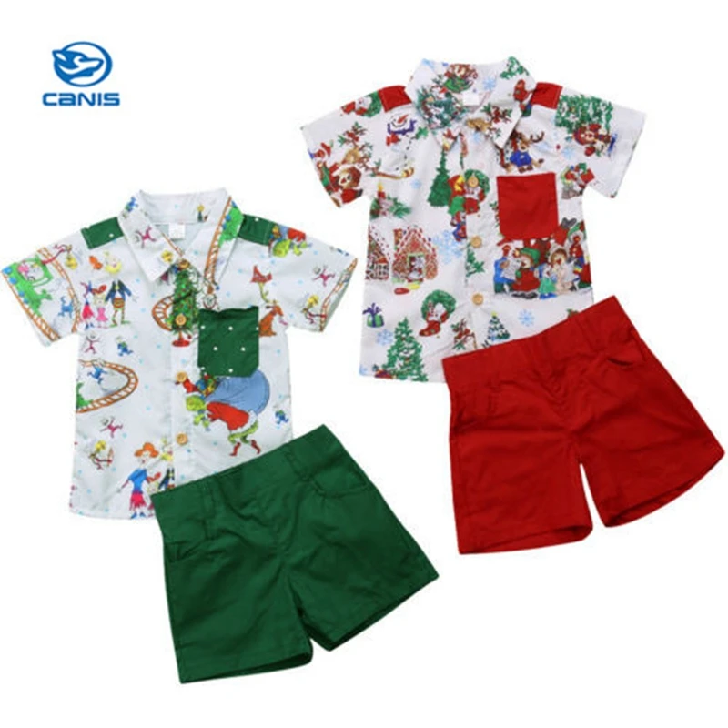 CANIS New Sweet Xmas Toddler Kid Baby Boy Print T Shirt Top+Shorts Pants Casual Outfit Clothes Set 0-5 | Детская одежда и обувь