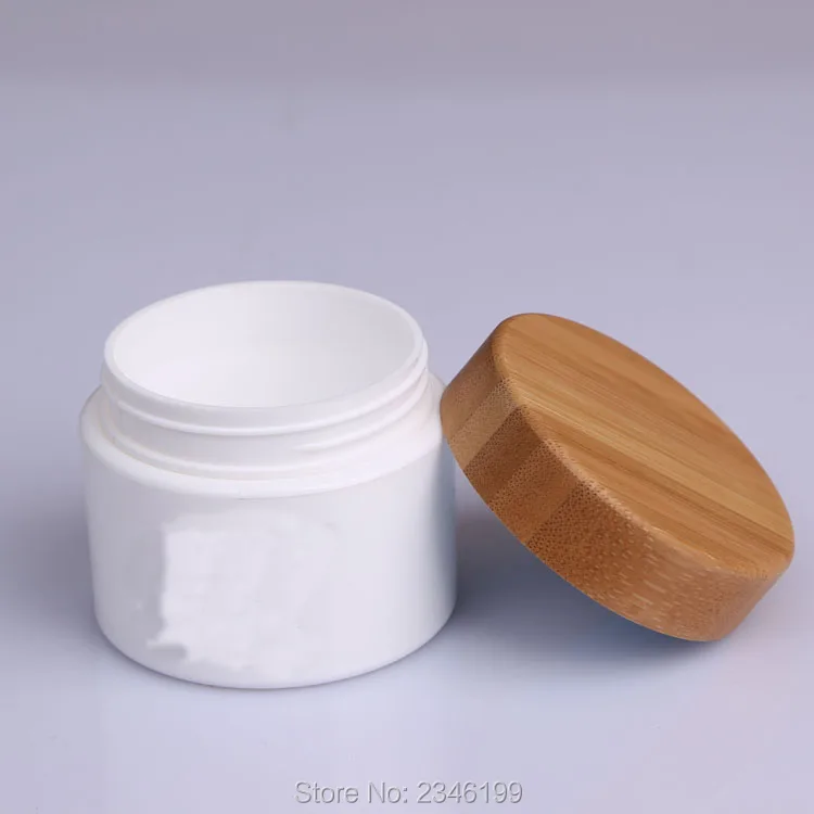 100 г белая пластиковая банка для крема с бамбуковой крышкой деревянная крышка