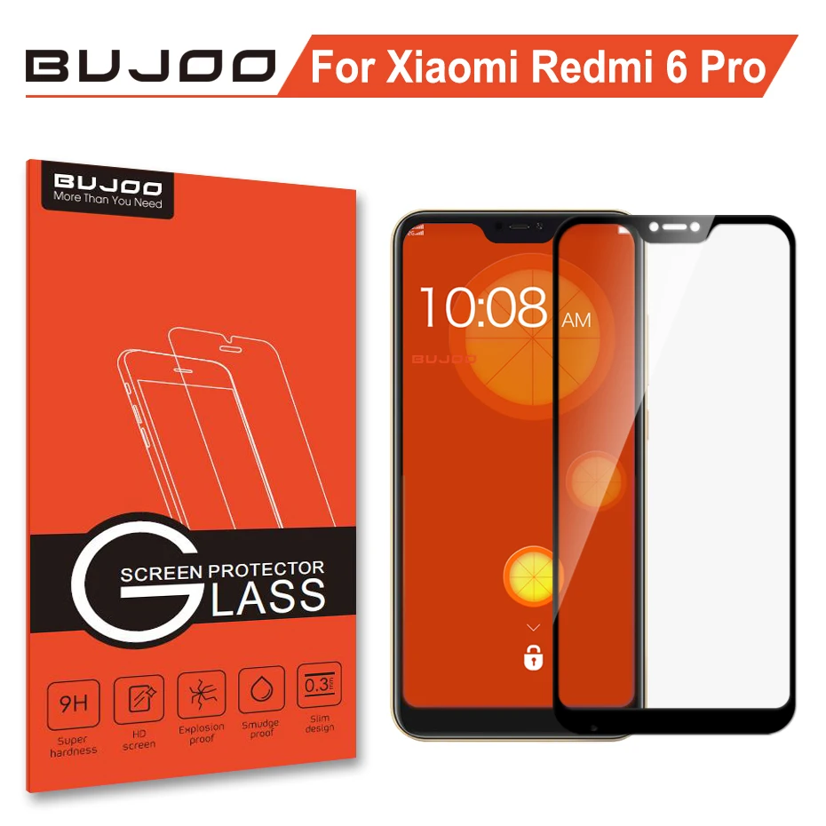 

100% Original BUJOO 2.5D Bubble Free 9H Full Cover Tempered Glass For Xiaomi Redmi 6 Pro Xiomi Redmi 6Pro Film Screen Protector