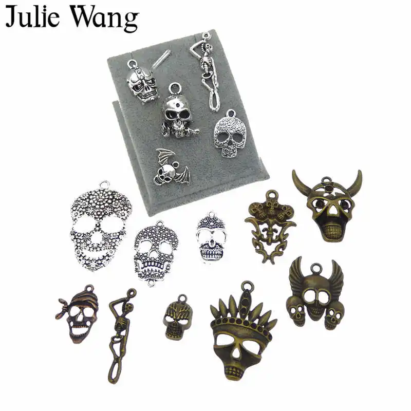 Julie Wang, 15 шт., смешанные украшения на Хэллоуин, череп, скелет, демон, античные цвета, подвески, ожерелье, подвеска, аксессуары для изготовления ювелирных изделий