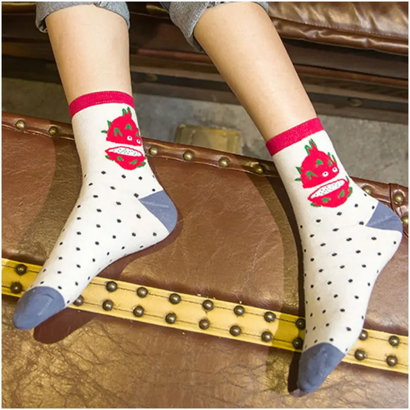 5 Pairs Корейский Стиль Новинка Носки Женщины Фрукты Отпечатано Весна Осень Теплые