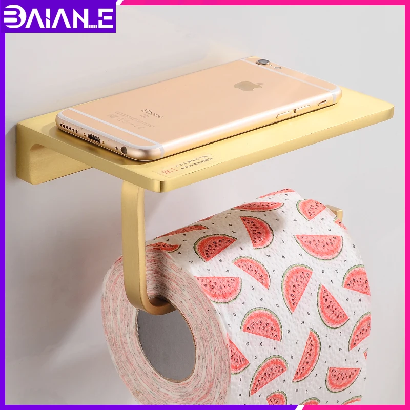 

Toilet Paper Holder with Shelf Creative Brass Paper Towel Holders Wall Mounted Bathroom Toilet Tissue Roll Paper Holder Phone