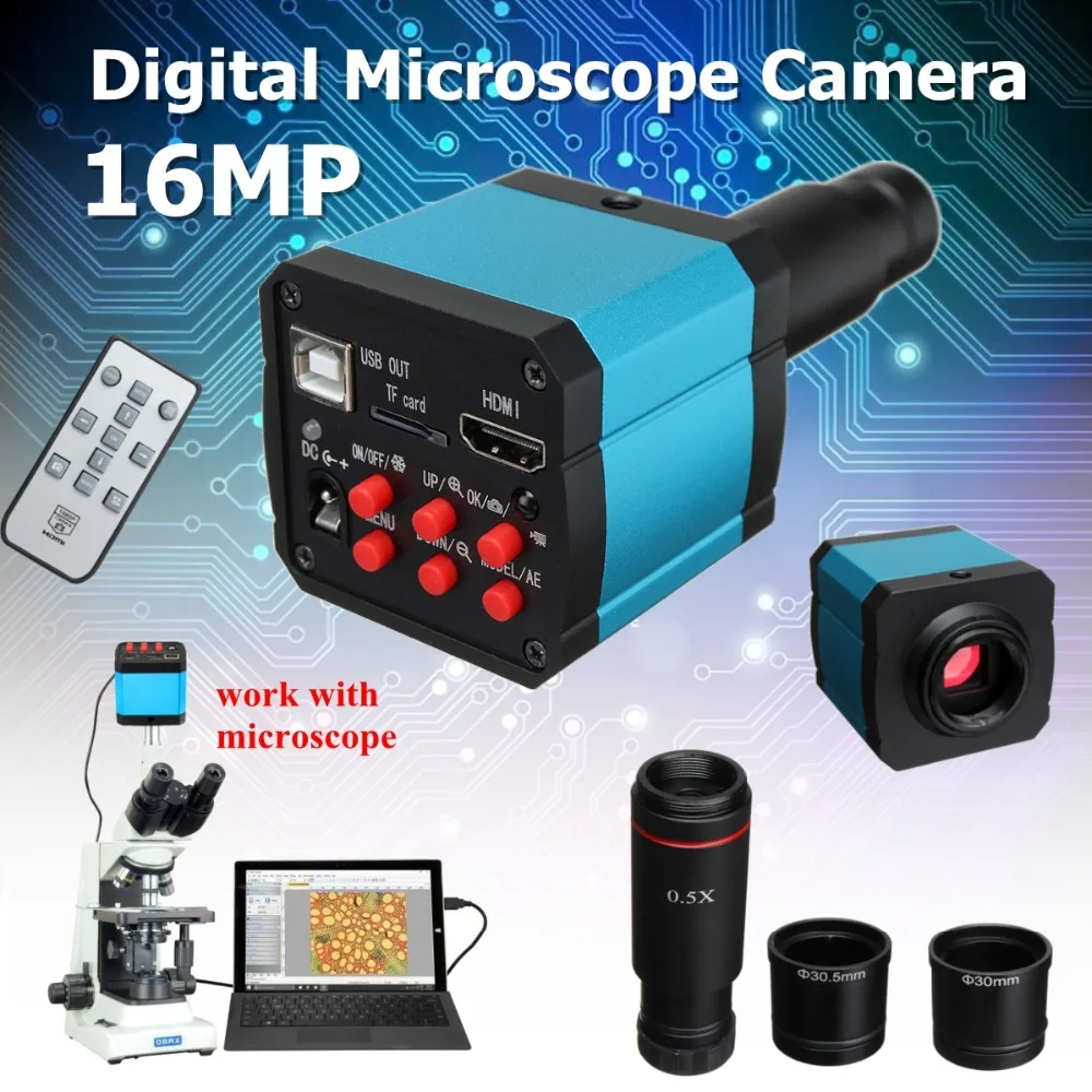 

16MP HDMI 1080P HD USB Digital Industry Microscope Camera TF Card Video Recorder+0.5X C mount Eyepiece Lens +30mm 30.5mm adapter