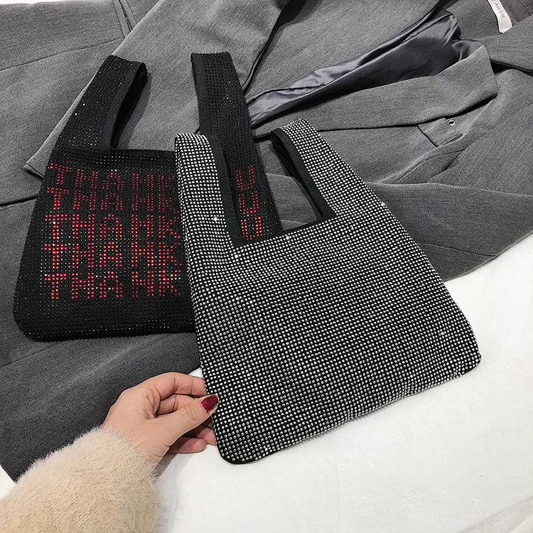 TOYOOSKY Thank You сумки с пайетками женские маленькие сумки-тоут с кристаллами шикарные модные женские сумки-ведро блестящие сумочки для девушек