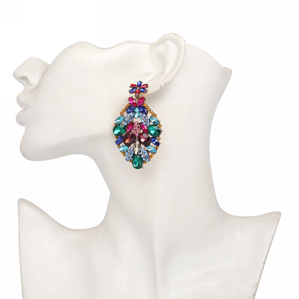 E0185 Large Colorful Glass Crystal Stone Pendant Earrings |
