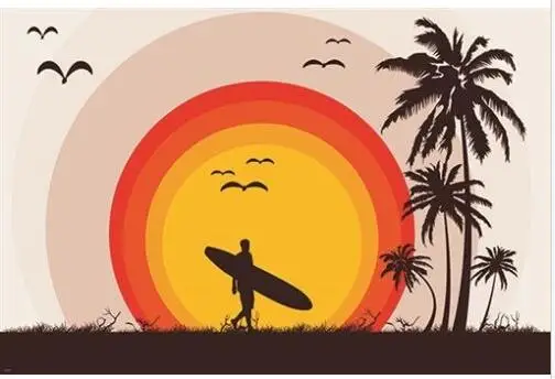 Surfer с оригинальным изображением тропического пляжа винтажный художественный