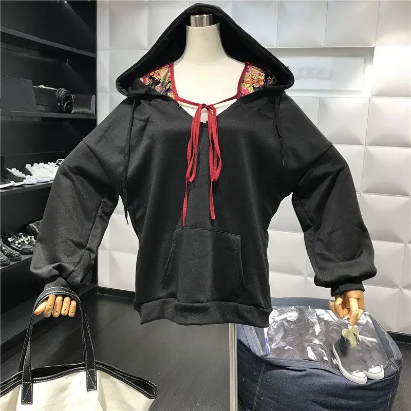 2018 Autumn Winter Fashion Streetwear Colors Shawl Patchwork Hooded Sweatshirt Women Casual Hoodies Sweatshirts Y-1162 | Женская одежда