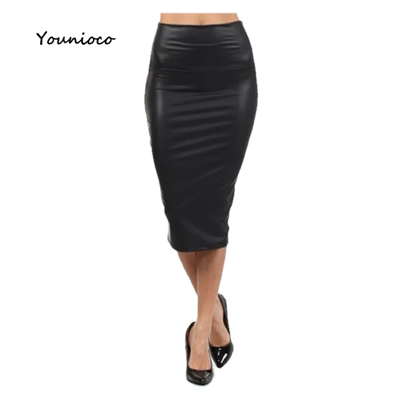 2016 Women Leather Sexy Skirt High Waist Black Red Pencil Casual Middle Long Mermard Office Lady Business Skirts | Женская одежда
