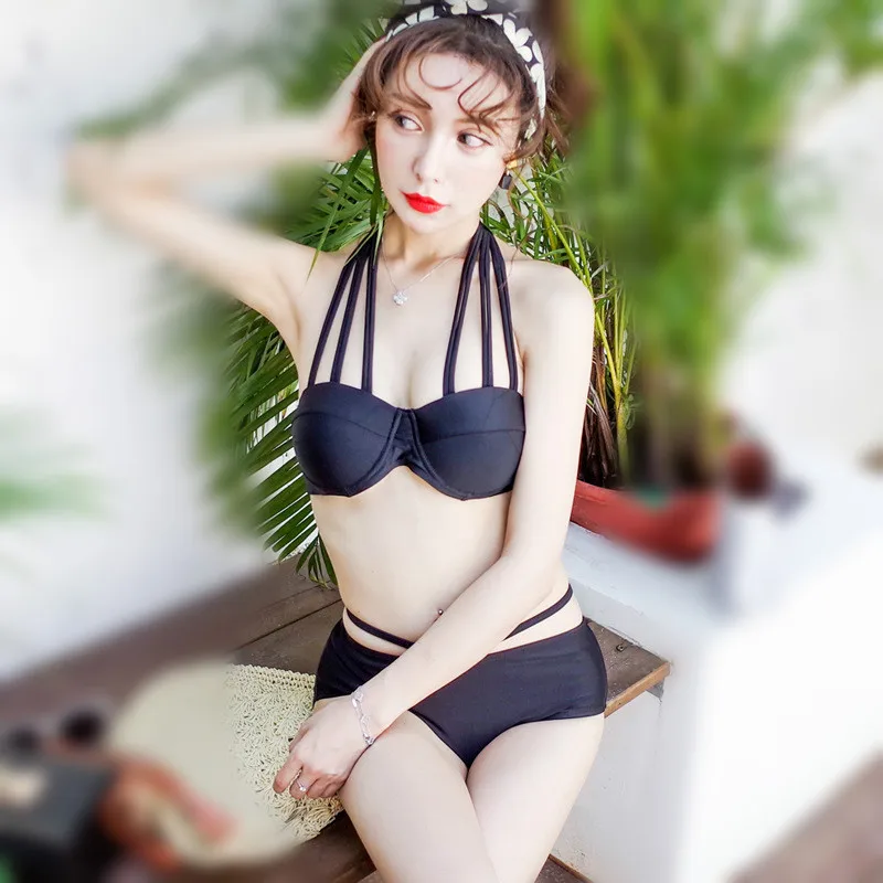 Лена Гага купальник черный бикини пуш ап обивка Sexy Купальники для малышек