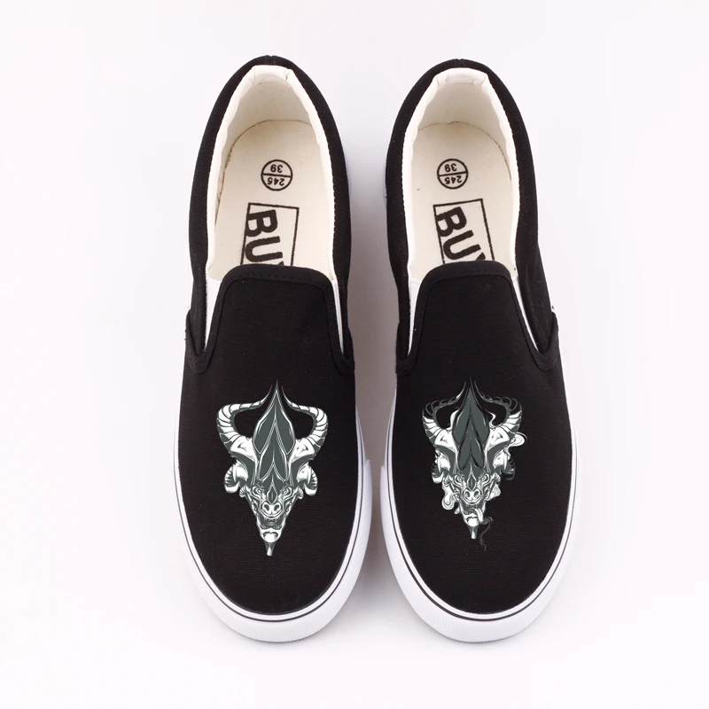 E-LOV Rock Roll Punk Style Skeleton Men Casual Loafers Shoes Graffiti Horror Skull Printed Canvas Slip On Zapatos Hombre | Обувь