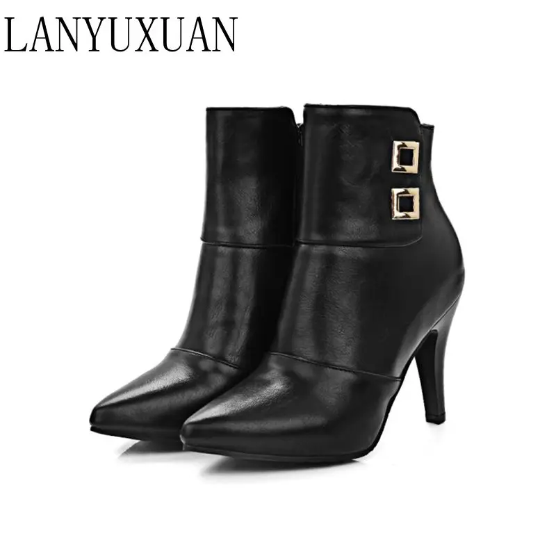 2017 г. Botas Mujer зимние ботинки новые женские с острым носком и пряжкой пикантные