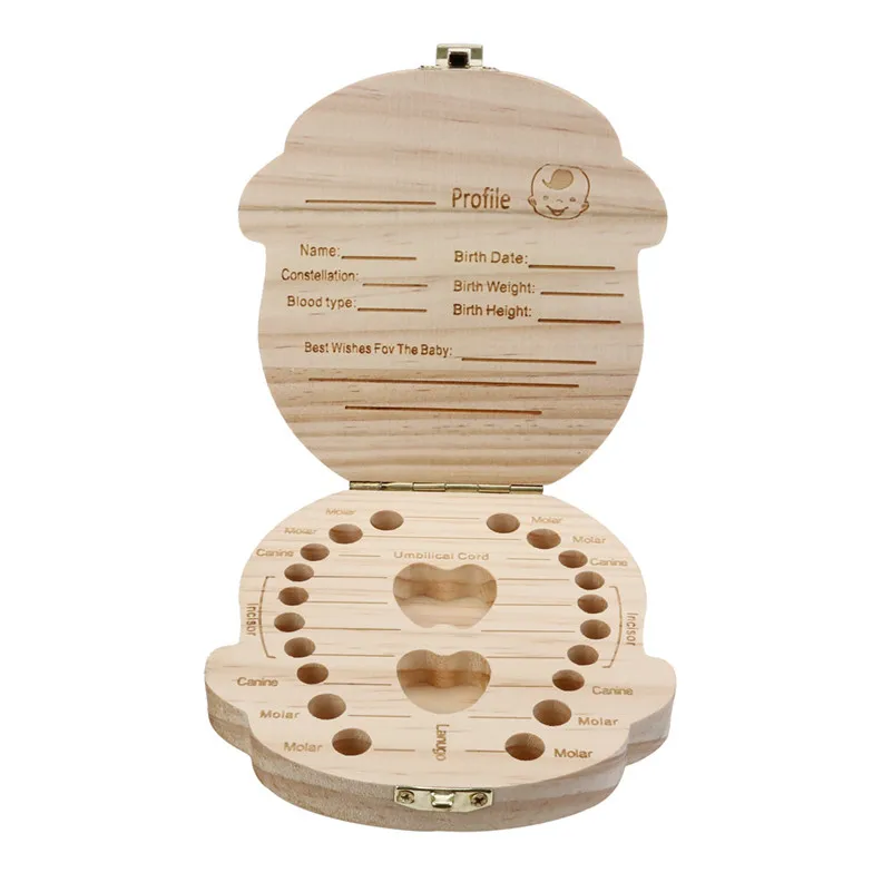 Caja de dientes de madera, organizador para guardar dientes de leche, holand&eacute;s/portugu&eacute;s/espa&ntilde;ol/ingl&eacute;s/franc&eacute;s/ruso/italiano-4