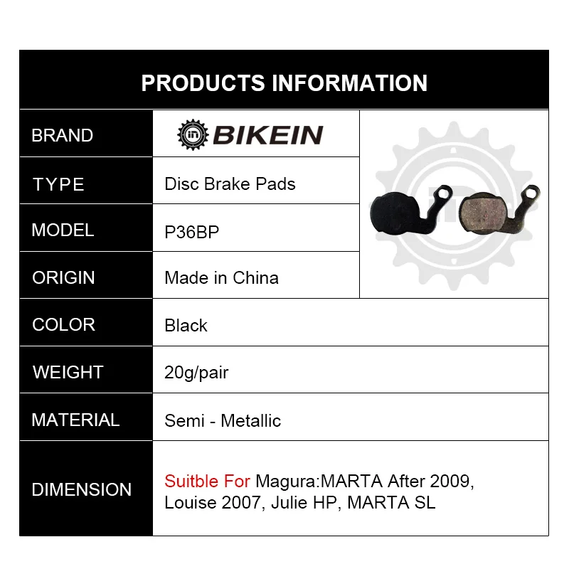 

BIKEIN - 4 Pairs Mountain Bike Hydraulic Brake Pad For MARTA after 2009/ Louise 2007/ Julie HP/ MARTA SL MTB Bicycle Brake Pads