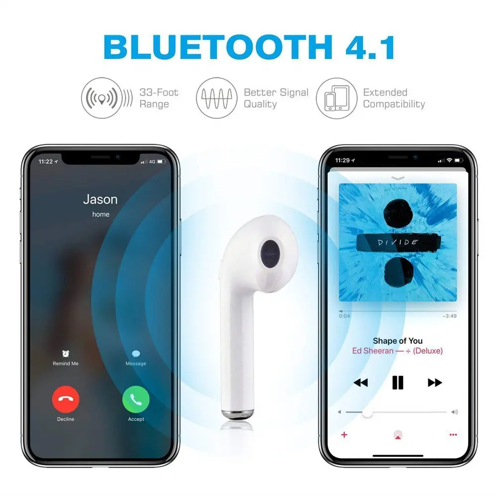 I7 TWS универсальные беспроводные наушники вкладыши Bluetooth гарнитура с микрофоном