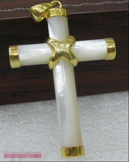 Оптовая цена Быстрая доставка&gt белая раковина перламутровый крест 18KGP кулон и