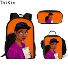 THIKIN 3 шт.компл. для учеников начальной школы (классы для детей рюкзак черный арт в африканском стиле для девочек дизайн школьный рюкзак детские сумки через плечо сумка-портфель