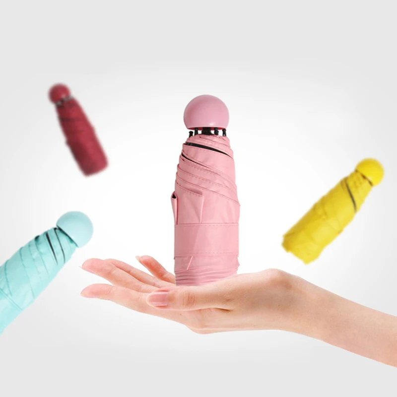 Женский мини зонт в капсулу прозрачный Карманный Зонт с защитой от УФ лучей