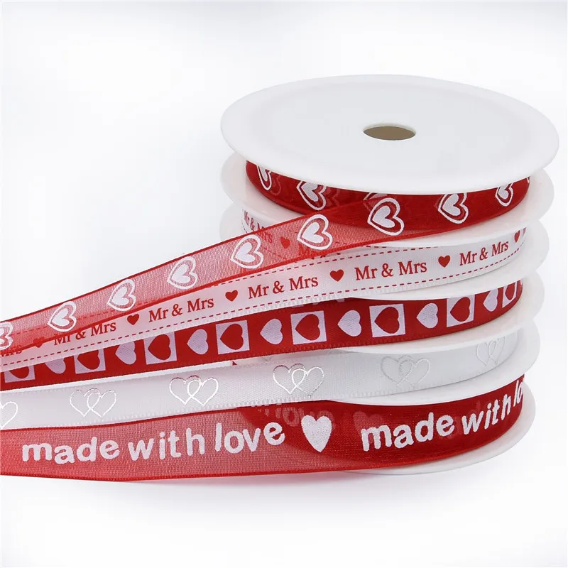 1 см 5 прозрачная лента из органзы с принтом любовного сердца для свадебной