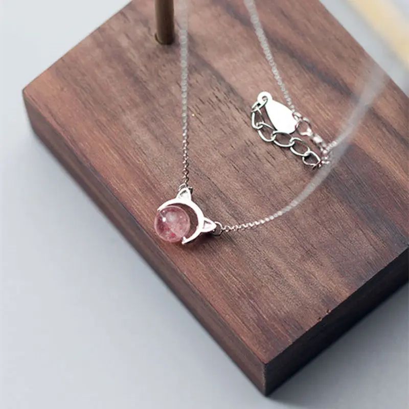 Розовые хрустальные камни подвески в виде кота ожерелье ювелирное изделие для