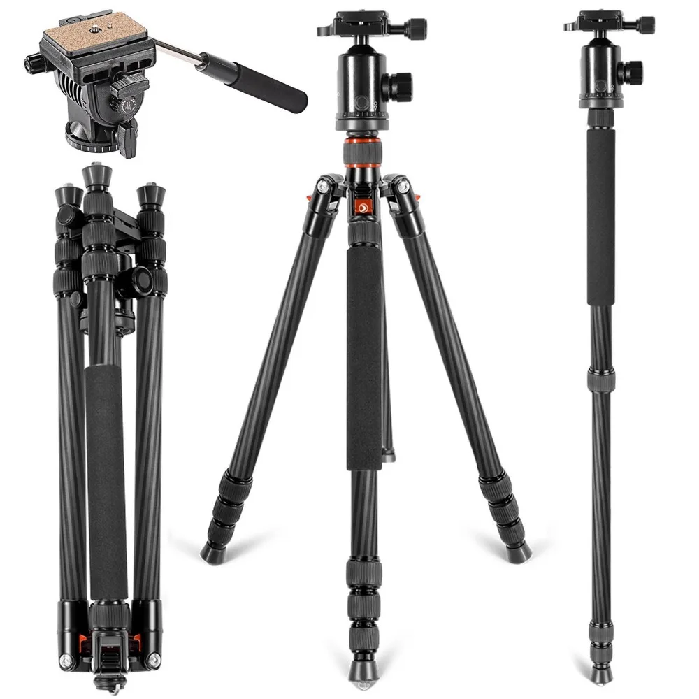 Neewer Carbon Fiber 6" /168 см штатив монопод с шаровой головкой 360 градусов жидкая видео головка 1/4" быстросъемная пластина для Canon/Nikon