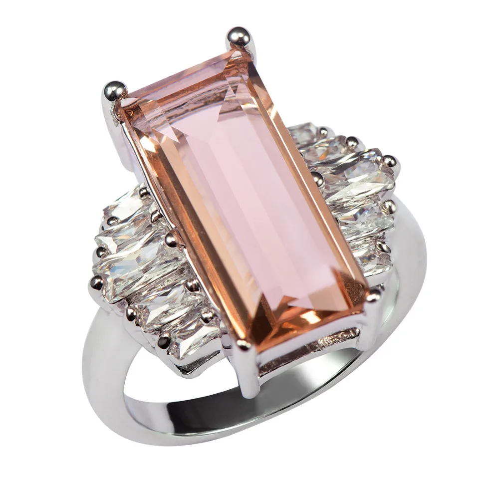 

Factory price Huge Morganite With Multi White Crystal Zircon 925 Sterling Silver Ring For Women Size 6 7 8 9 10 11 F1465