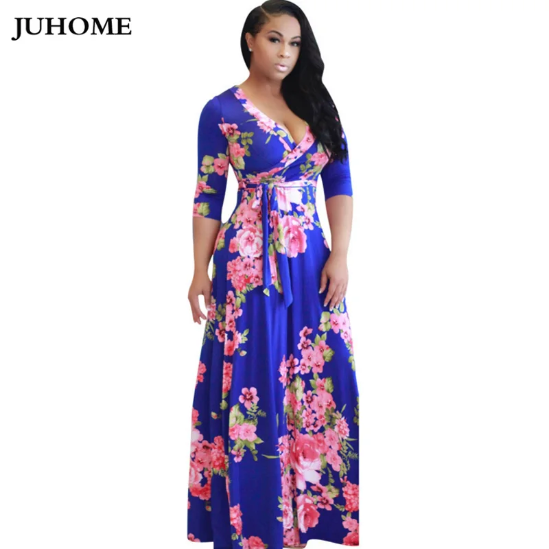 2020 long sleeve maxi dress beachwear boho tunic femininos vestidos autumn floral print fashionable flower sexy robe | Женская одежда