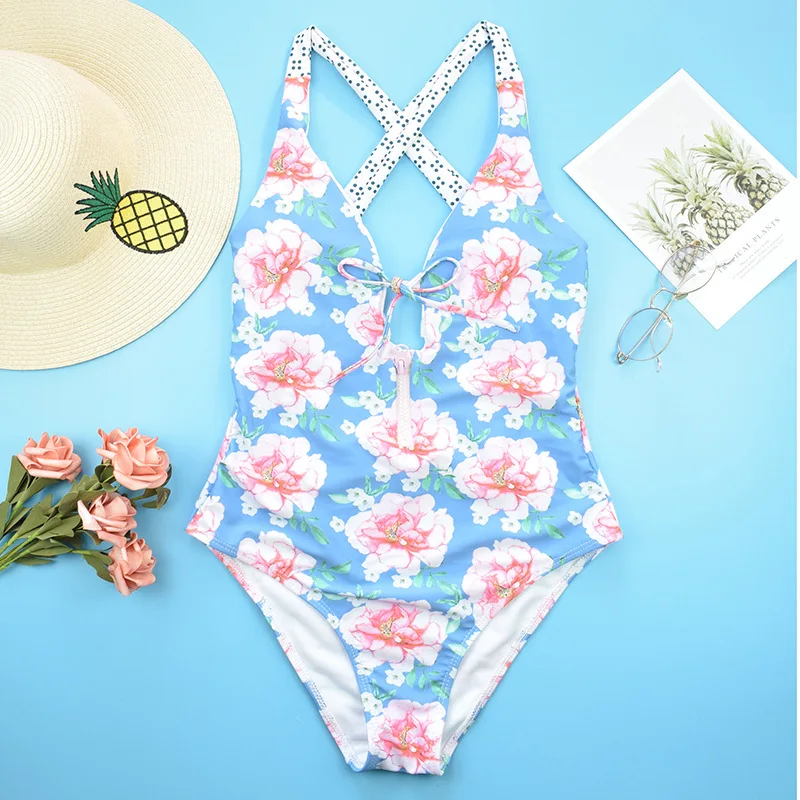 2019 женский купальник на молнии купальный костюм с цветочным рисунком