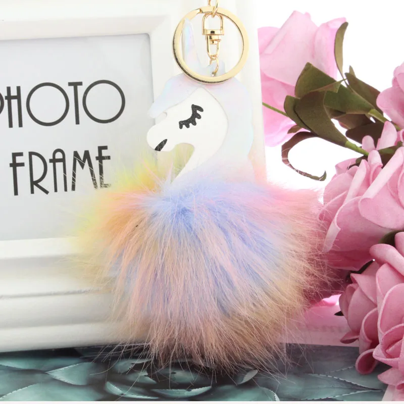 PINXIU искусственный мех кролика рекс кожа блестка красочный Единорог брелок кулон