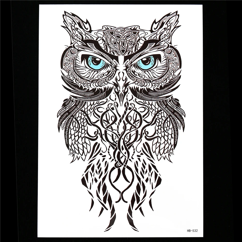 1 шт. черная Реалистичная наклейка тату в виде совы временная из бумаги HB532