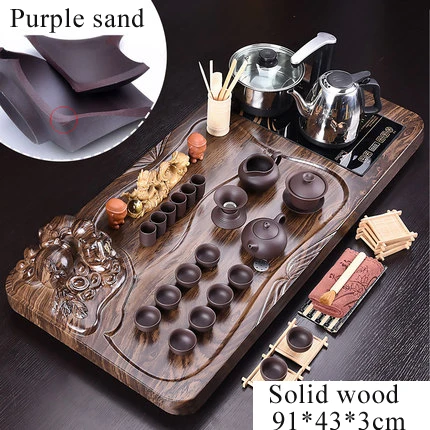 Чайный поднос 32 шт. столешница из массива дерева дренаж для хранения воды