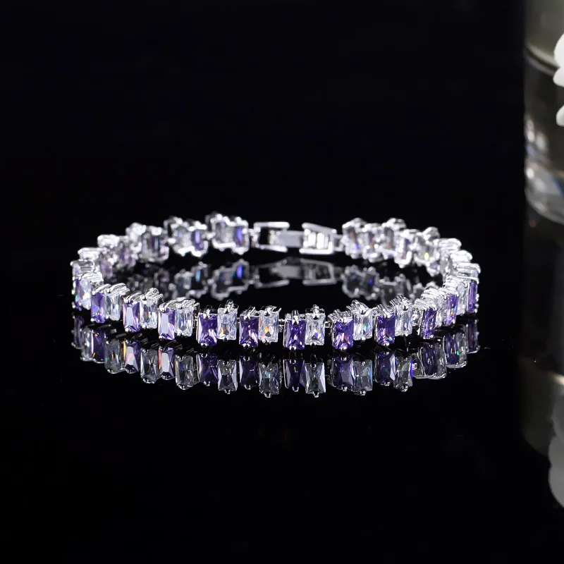 purple CWWZircons высокое качество кубический цирконий камень желтое золото Цвет Мода CZ для женщин свадебный браслет ювелирные изделия для подружек невесты CB144 - Окраска металла: purple