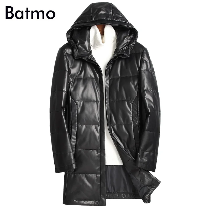 BATMO, Новое поступление, зимняя высококачественная мужская куртка из овчины с капюшоном на белом утином пуху, мужское теплое пальто из натуральной кожи, 99015