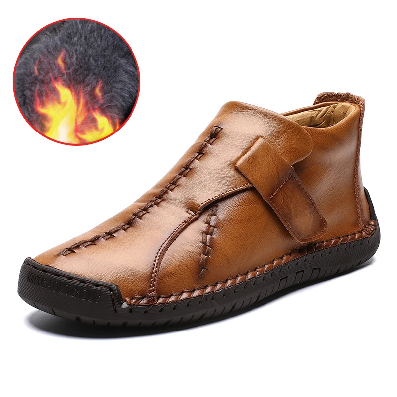 Мужские ботинки на меху Черные ботильоны из высококачественной кожи с плюшевой