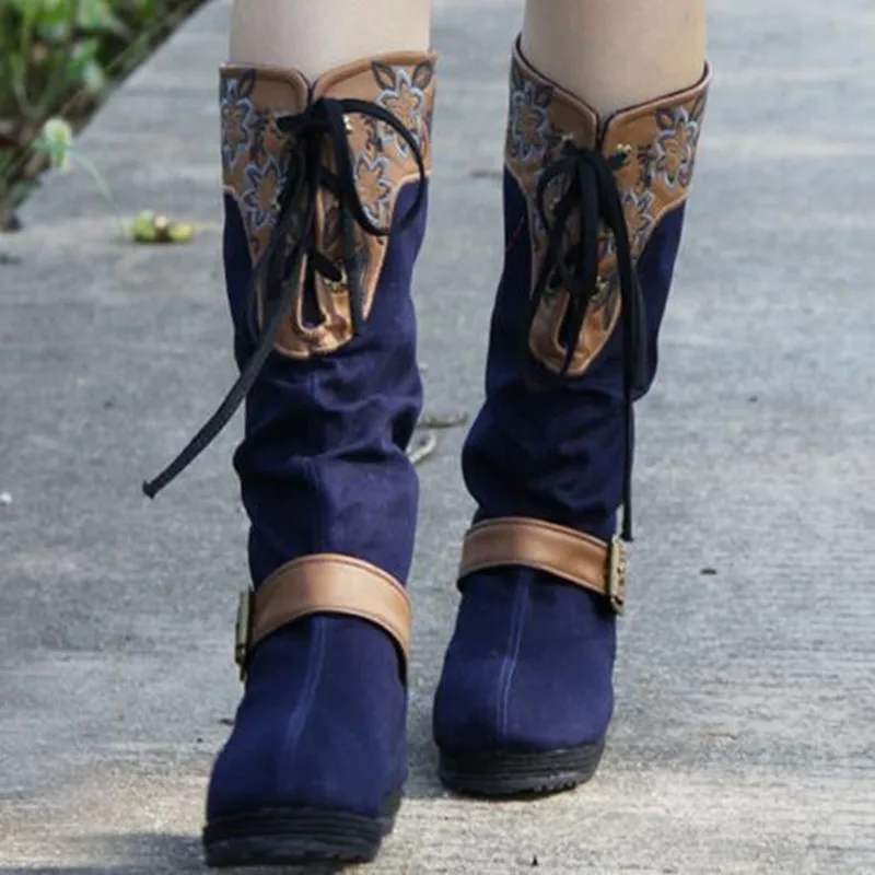 Винтажная обувь в китайском этническом стиле хлопковые сапоги до колен на