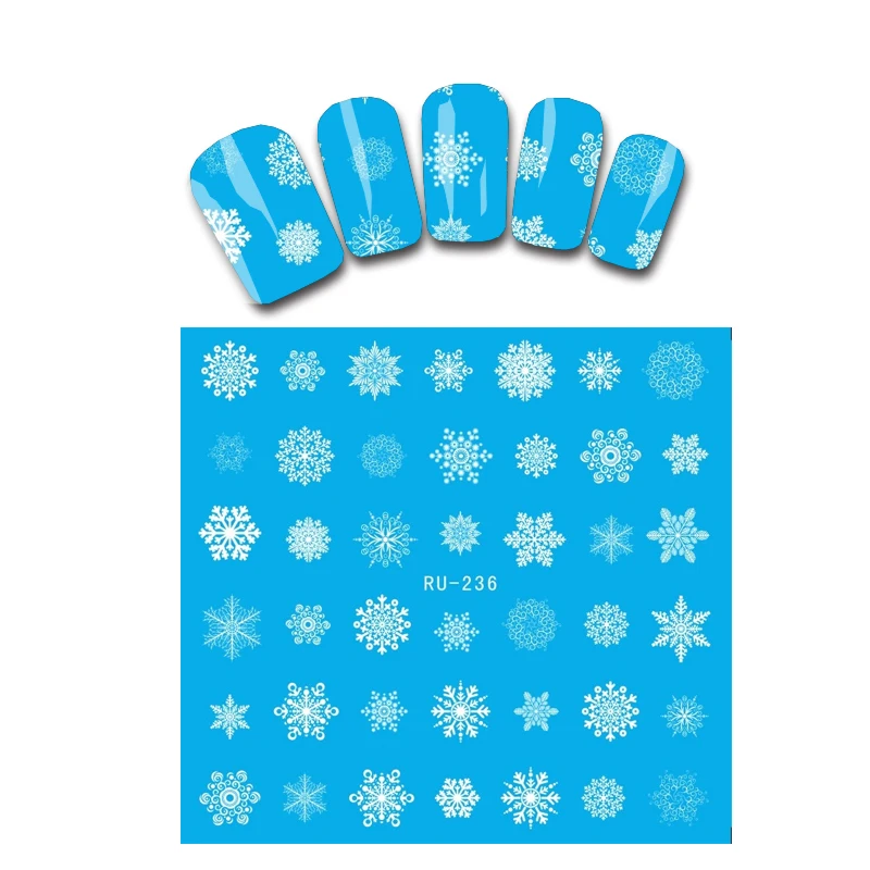 Nail Sticker WATER DECAL FLOWER CHRISTMAS XMAS WHITE SNOW FLAKE RU236-241