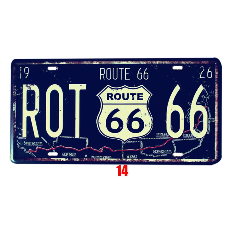 Номер машины, металлическая пластина, Ретро стиль, США, Декор, Route 66, Оловянная вывеска, бар, паб, гараж, металлические вывески, декоративная металлическая доска, 15x30 см