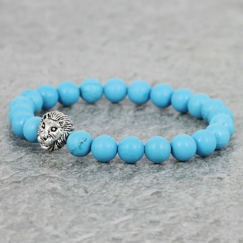 2017 New Design Summer Bracelets Antique Color Lion Head High Grade Blue Stone Beads Bracelet | Украшения и аксессуары