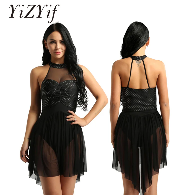Женское платье-трико YiZYiF балетное платье без рукавов с лямкой на шее в горошек