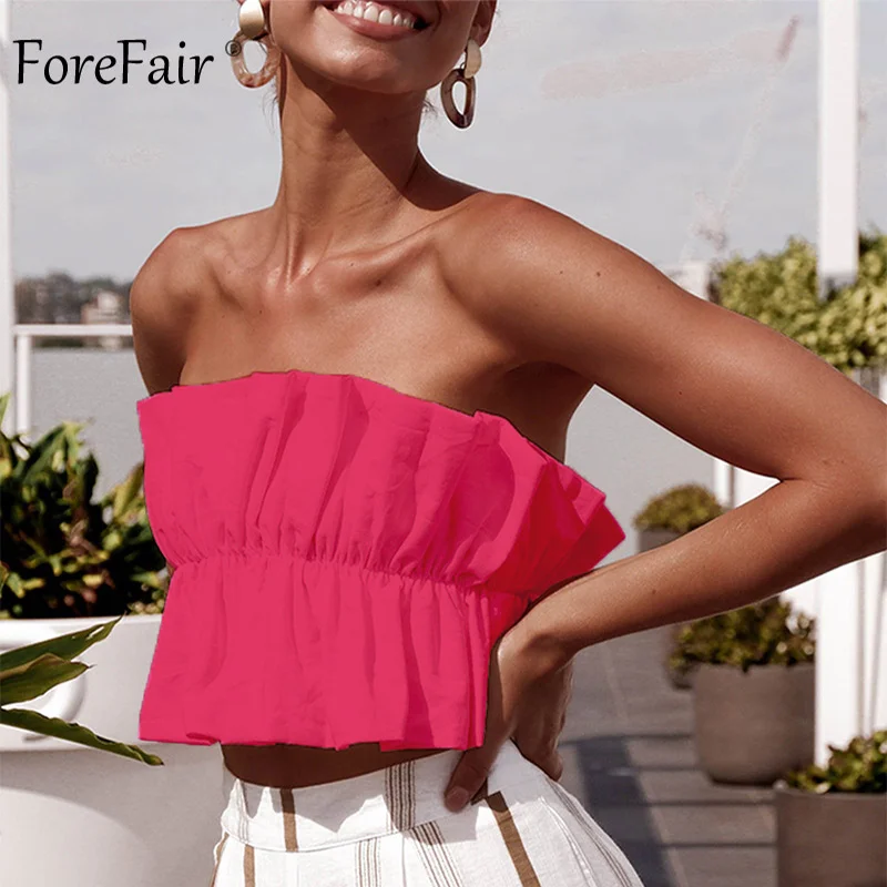 Женский укороченный топ с открытыми плечами Forefair однотонный открытой спиной и