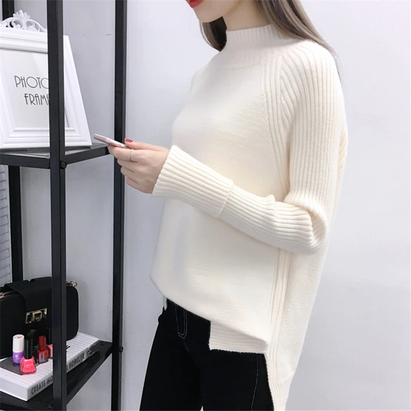 Корейский пуловер с высоким воротом Женский вязаный свитер большого размера