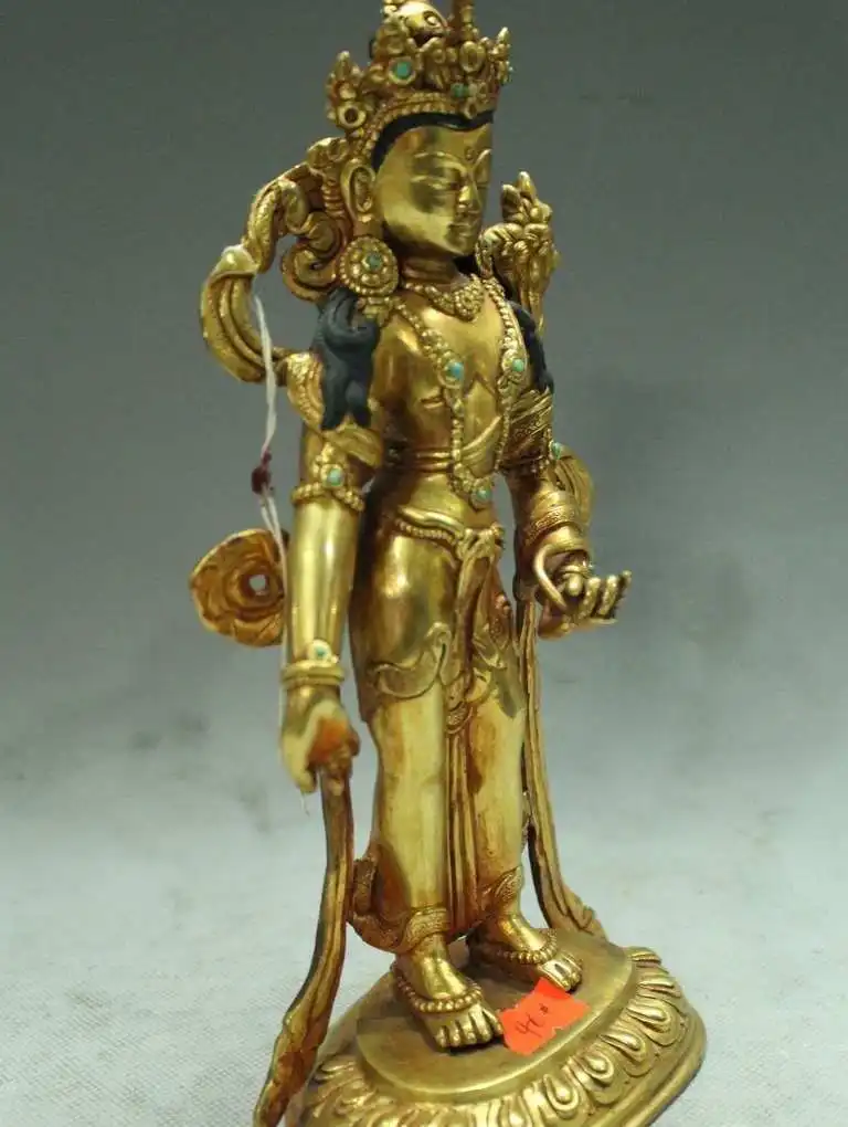 9&quot Tibet Buddhism Temple Bronze 24K Gold Lotus Flower Hand Kwan-Yin Buddha | Дом и сад