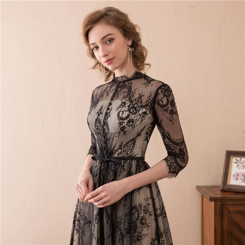 Женское вечернее платье с длинными рукавами Forevergracedress черное кружевное большого