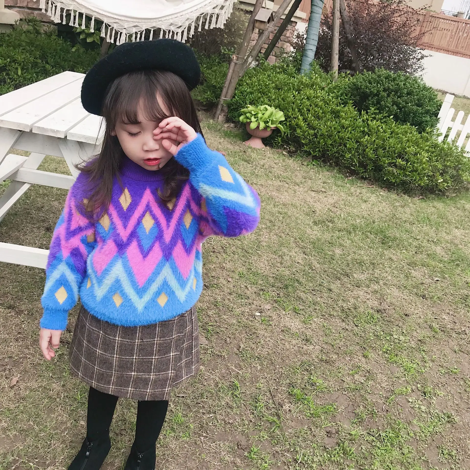 Новое поступление 2018 года зимний хлопковый цветной меховой свитер в Корейском